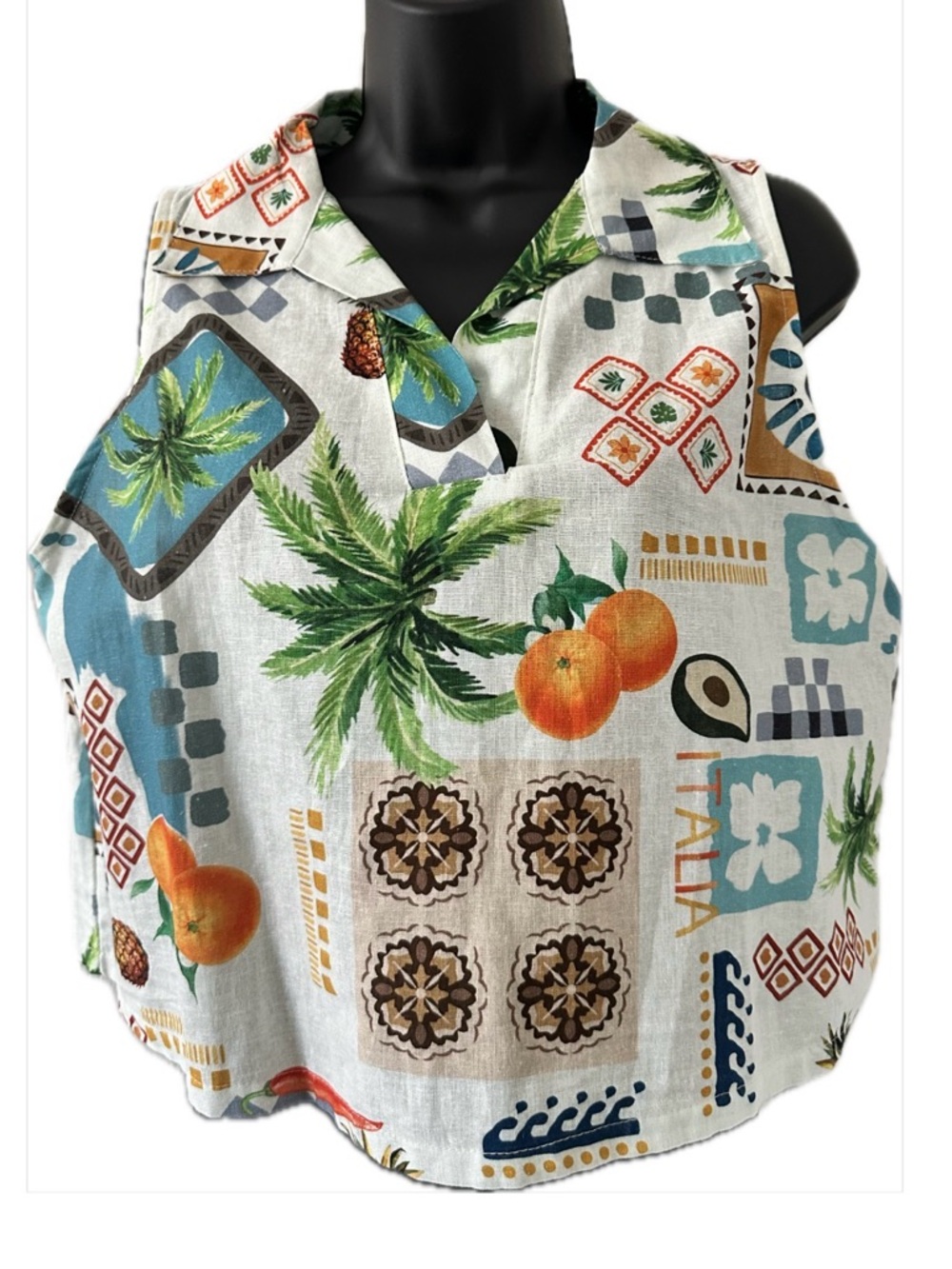 NWT ❤️ Terzo Millennio- Tropical Print Sleeveless Linen Blend Top